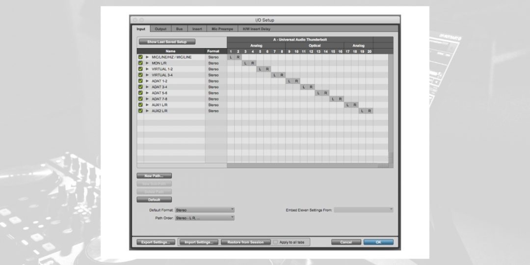 Pro Tools Audio Bridge -I/O Setup Panel